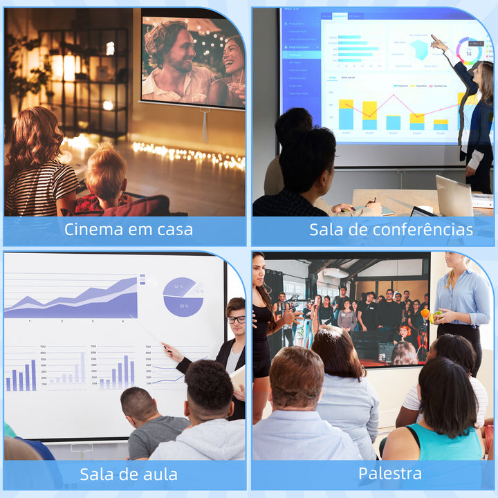 Tela de Projeção Manual 120 Polegadas Tela de Projeção Portátil Formato 16:9 com Altura Ajustável para Interior e Exterior Cinema em Casa 283x8x192 cm Branco