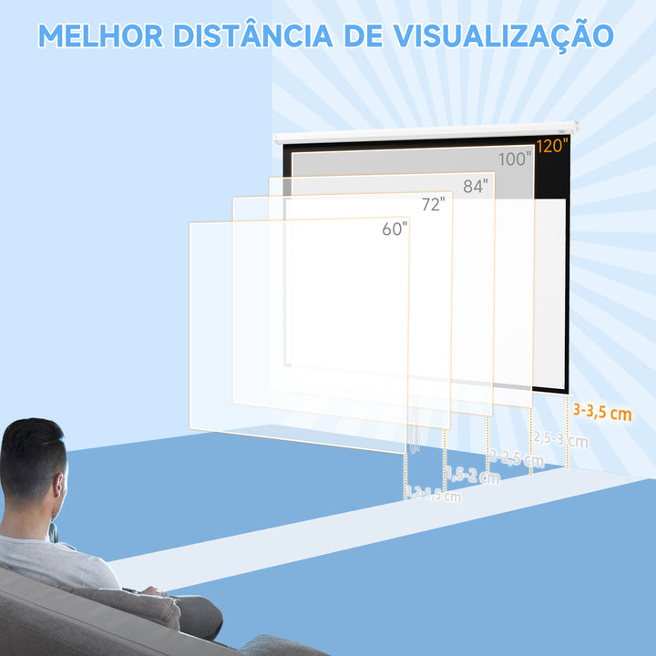 Tela de Projeção Manual 120 Polegadas Tela de Projeção Portátil Formato 16:9 com Altura Ajustável para Interior e Exterior Cinema em Casa 283x8x192 cm Branco
