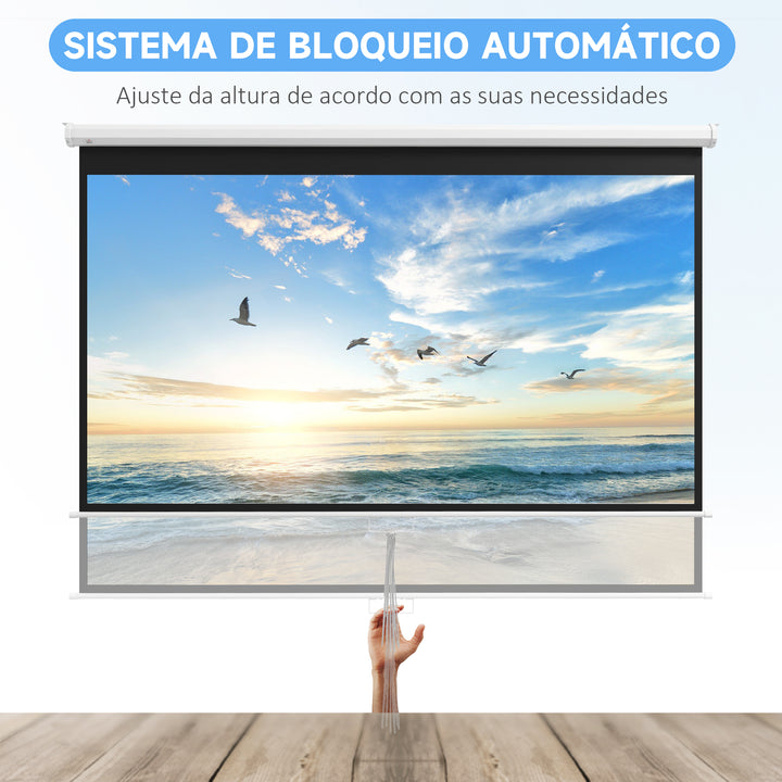 Tela de Projeção Manual 120 Polegadas Tela de Projeção Portátil Formato 16:9 com Altura Ajustável para Interior e Exterior Cinema em Casa 283x8x192 cm Branco