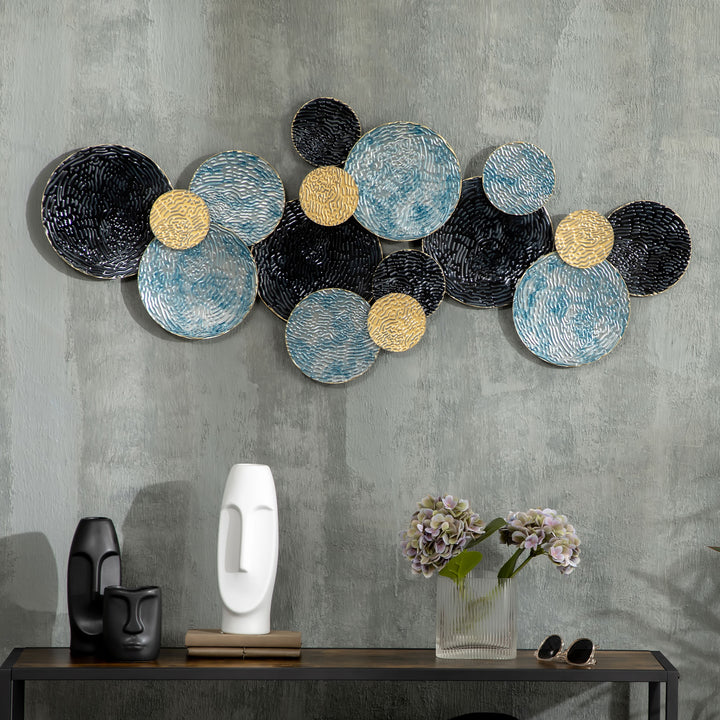 Arte de Parede Metálica 3D Adornos Modernos Redondos para Pendurar Decoração para Sala Quarto Sala de Jantar 121x53 cm Multicolor