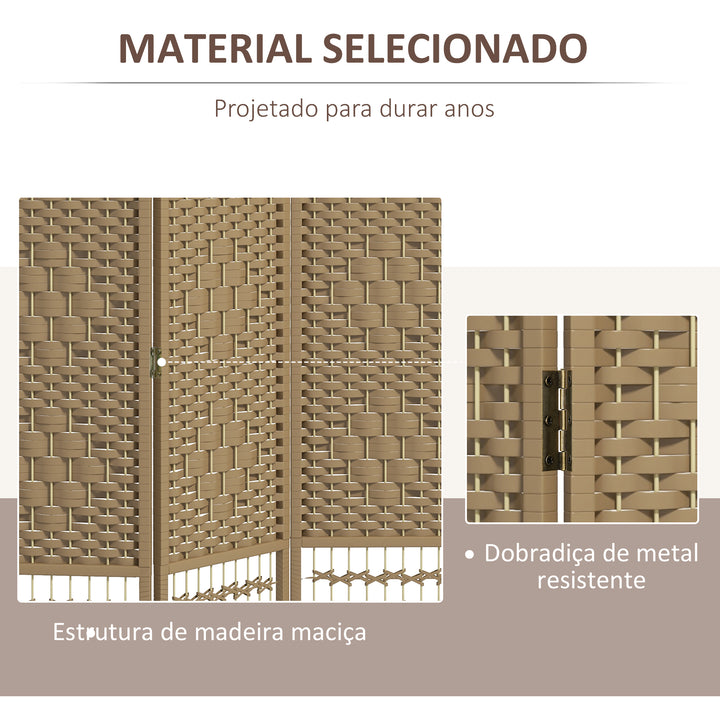 Biombo Plegável de 3 Painéis 120x170 cm Biombo Separador de Ambientes em Corda de Papel Estrutura de Madeira Decoração para Quarto Sala Madeira