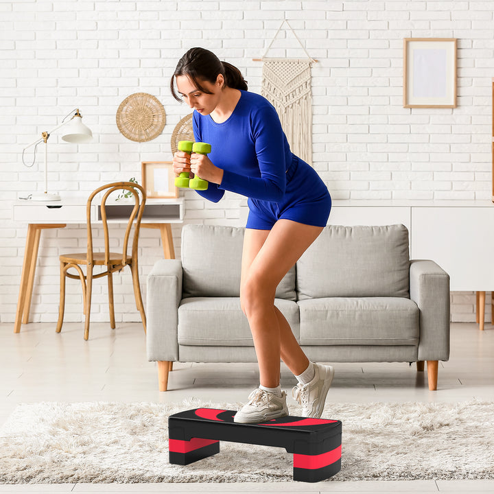 Step para Exercício Aeróbico Plataforma Step com Altura Ajustável em 3 Níveis com Carga Máxima 150kg para Exercício em Academia Casa 80x31x10-20 cm Vermelho e Preto