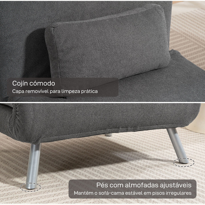 Sofá Cama de Uma Praça 3 em 1 Sofá Dobrável Revestido em Tecido Cinzento Mesclado com Encosto Ajustável em 5 Níveis e Almofada para Escritório Quarto Sala 80x75x83 cm