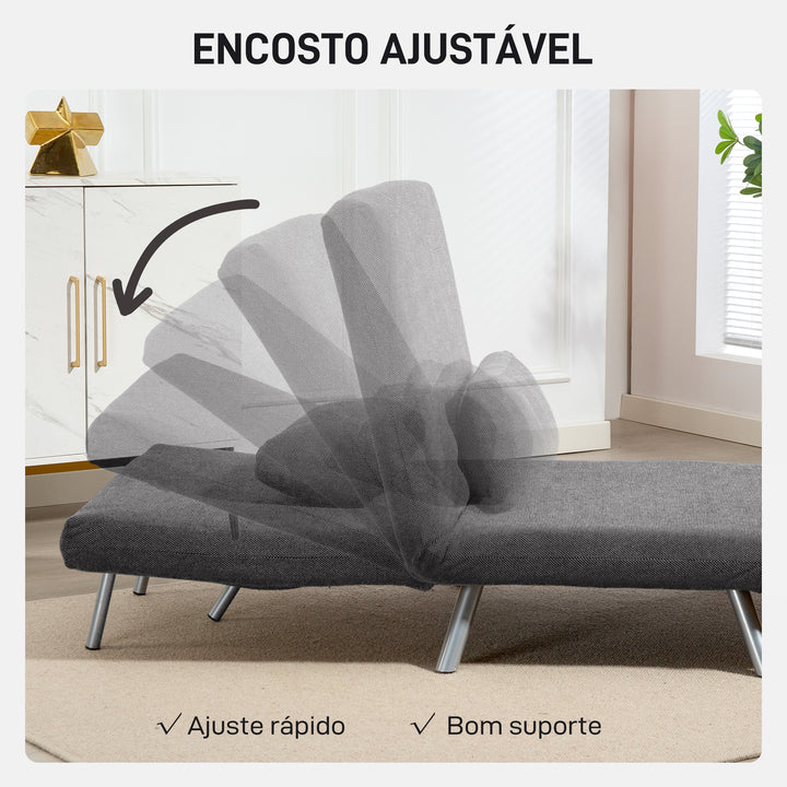 Sofá Cama de Uma Praça 3 em 1 Sofá Dobrável Revestido em Tecido Cinzento Mesclado com Encosto Ajustável em 5 Níveis e Almofada para Escritório Quarto Sala 80x75x83 cm
