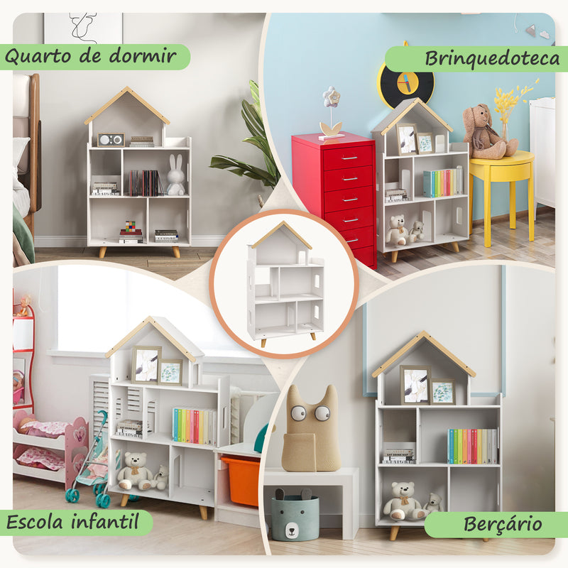 Estante para Crianças Organizador Infantil de 3 Níveis para Brinquedos Carga Máxima 50 kg para Sala de Jogos Dormitório Escola Infantil 65x25x108,5 cm Branco