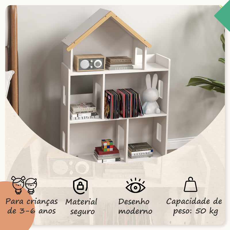 Estante para Crianças Organizador Infantil de 3 Níveis para Brinquedos Carga Máxima 50 kg para Sala de Jogos Dormitório Escola Infantil 65x25x108,5 cm Branco