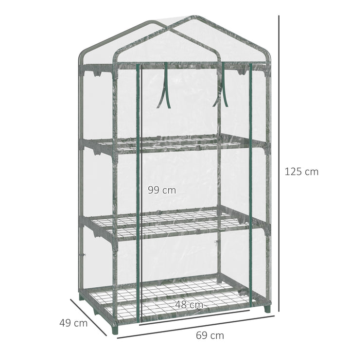 Estufa de Jardim com 3 Prateleiras Metálicas e Porta Enrolável Estufa de Varanda Exterior para Cultivo de Plantas Flores 69x49x125cm Transparente