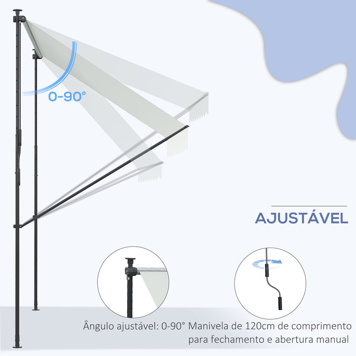 Toldo Manual Retrátil 300x170x200-290cm Toldo Ajustável com Manivela Proteção Solar UV40+ para Varanda Jardim Creme