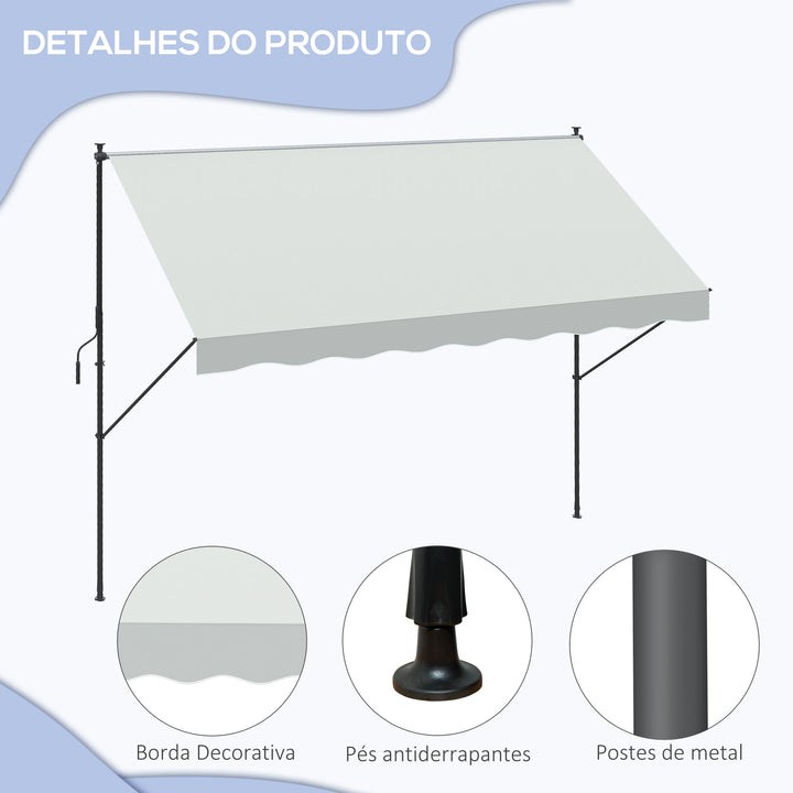 Toldo Manual Retrátil 300x170x200-290cm Toldo Ajustável com Manivela Proteção Solar UV40+ para Varanda Jardim Creme