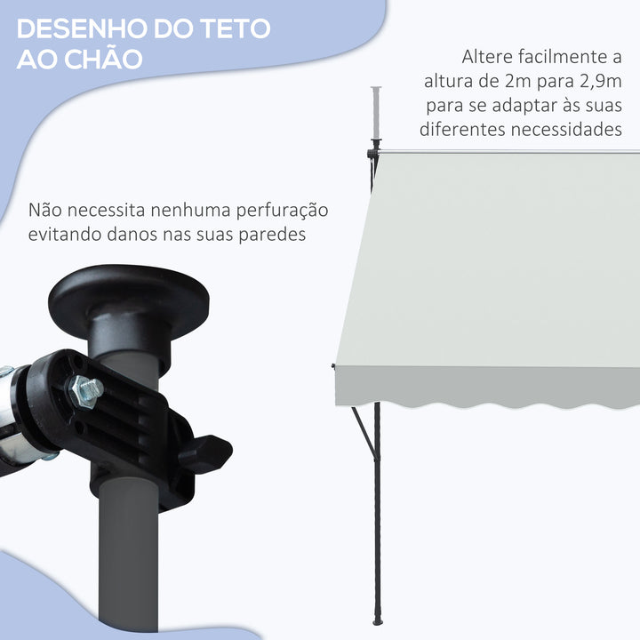 Toldo Manual Retrátil 300x170x200-290cm Toldo Ajustável com Manivela Proteção Solar UV40+ para Varanda Jardim Creme