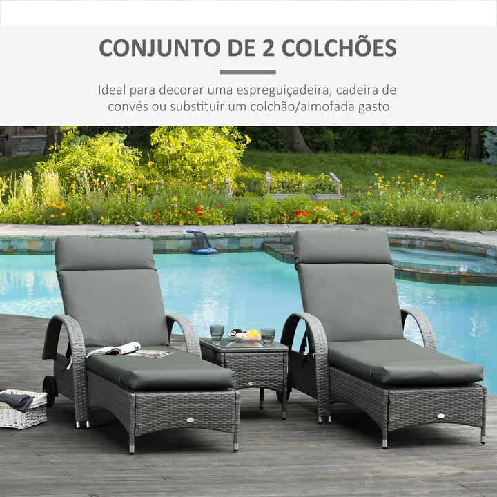 Conjunto de 2 Almofadas para Espreguiçadeira 196x55x8 cm Almofada para Espreguiçadeira Acolchoada para Jardim Terraço Pátio Cinza