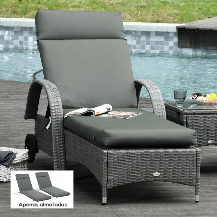 Conjunto de 2 Almofadas para Espreguiçadeira 196x55x8 cm Almofada para Espreguiçadeira Acolchoada para Jardim Terraço Pátio Cinza