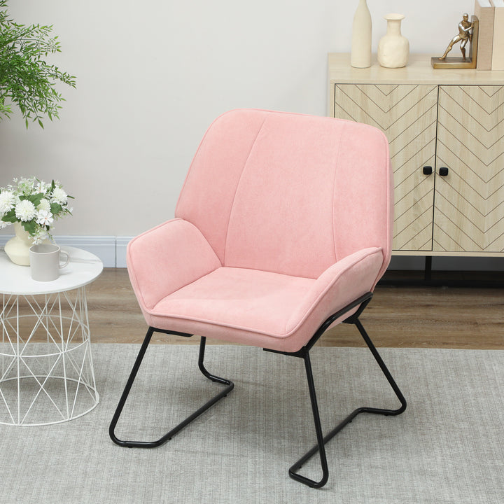 Poltrona Sala de Estar Moderna Poltrona de Leitura com Assento Largo e Acolchoado Estofada em Veludo Pés de Metal Poltrona para Dormitório 70x67,5x87 cm Rosa
