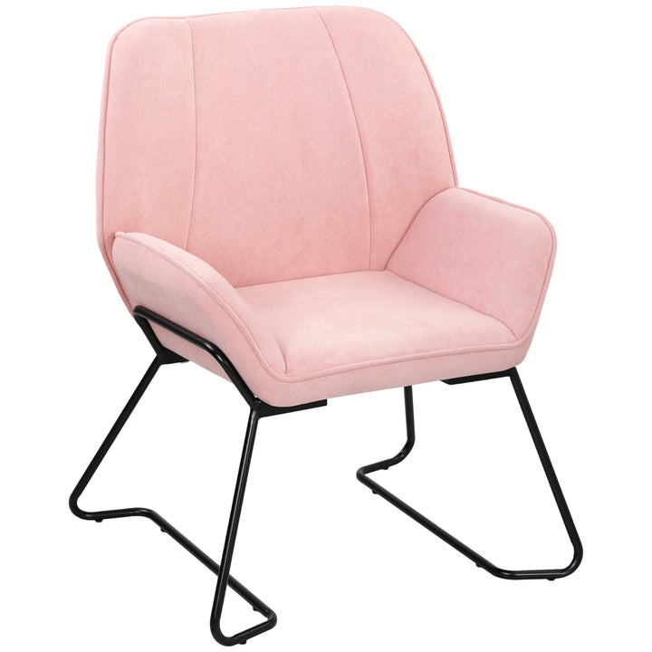 Poltrona Sala de Estar Moderna Poltrona de Leitura com Assento Largo e Acolchoado Estofada em Veludo Pés de Metal Poltrona para Dormitório 70x67,5x87 cm Rosa
