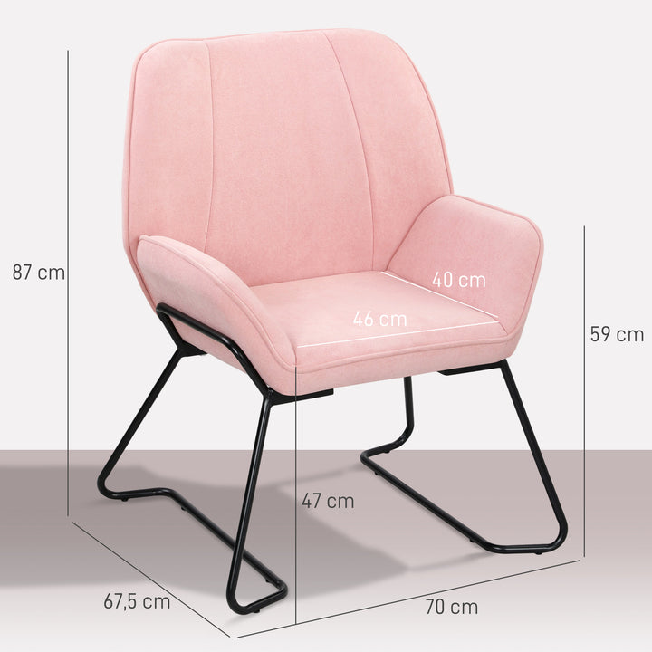 Poltrona Sala de Estar Moderna Poltrona de Leitura com Assento Largo e Acolchoado Estofada em Veludo Pés de Metal Poltrona para Dormitório 70x67,5x87 cm Rosa