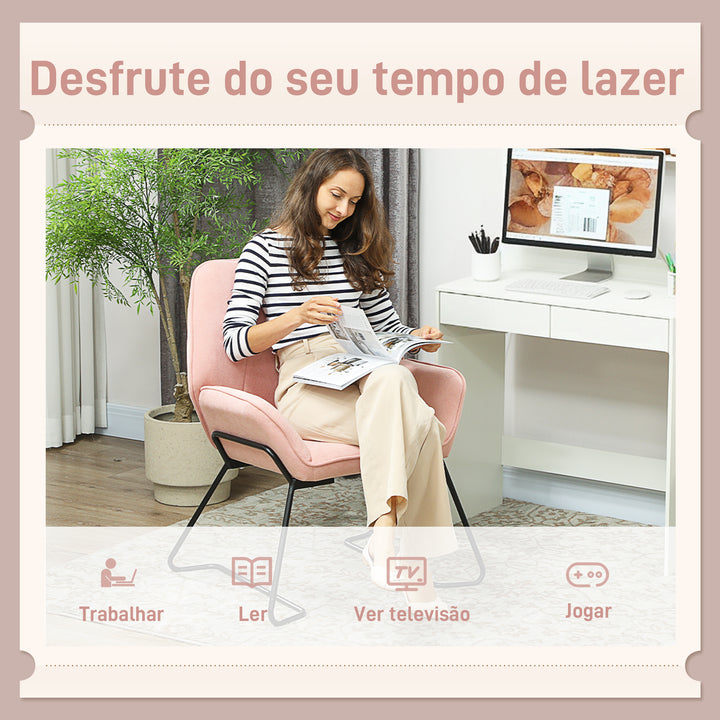 Poltrona Sala de Estar Moderna Poltrona de Leitura com Assento Largo e Acolchoado Estofada em Veludo Pés de Metal Poltrona para Dormitório 70x67,5x87 cm Rosa