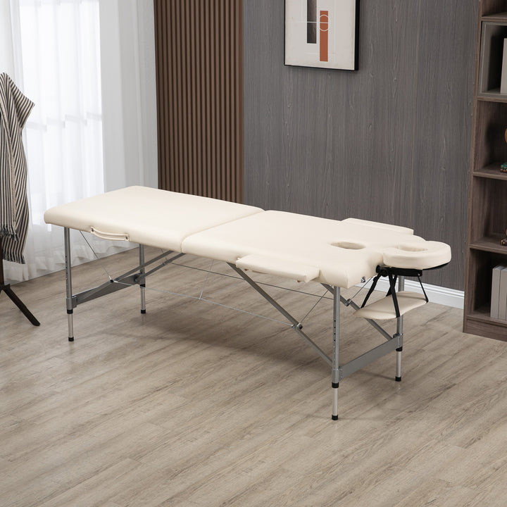 Marquesa Dobrável Mesa de Massagem Portátil com Altura Ajustável em 7 Posições Apoio para a Cabeça e Estrutura de Liga de Alumínio para Fisioterapia Carga 130kg 186x71x62-83cm Bege