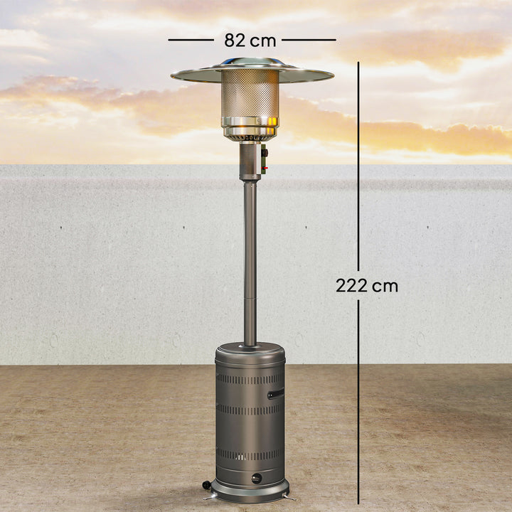 Aquecedor a Gás Butano 13 KW Aquecedor de Exterior a Gás Portátil com Temperatura Ajustável Proteção Contra Tombos Ignição Piezoelétrica e Rodas Adequado para Butano e Propano 82x82x222 cm Cinzento
