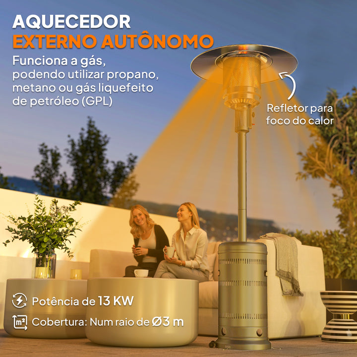 Aquecedor a Gás Butano 13 KW Aquecedor de Exterior a Gás Portátil com Temperatura Ajustável Proteção Contra Tombos Ignição Piezoelétrica e Rodas Adequado para Butano e Propano 82x82x222 cm Cinzento