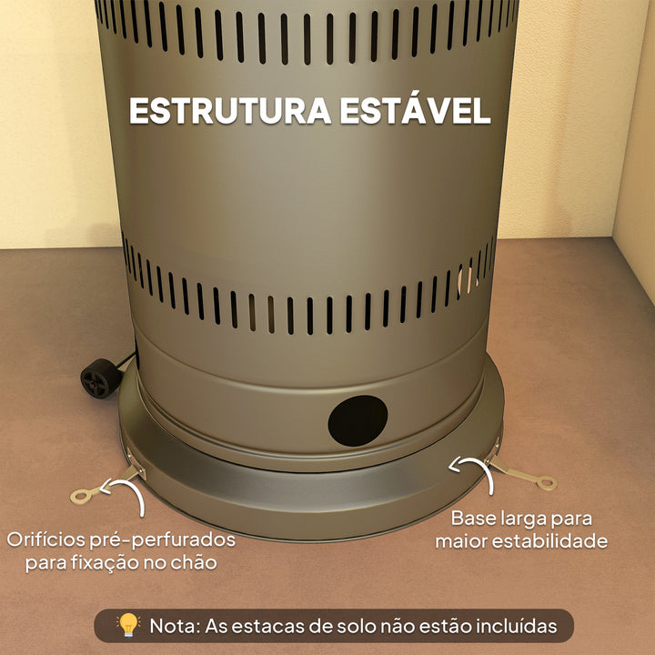 Aquecedor a Gás Butano 13 KW Aquecedor de Exterior a Gás Portátil com Temperatura Ajustável Proteção Contra Tombos Ignição Piezoelétrica e Rodas Adequado para Butano e Propano 82x82x222 cm Cinzento