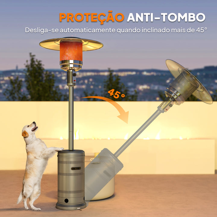 Aquecedor a Gás Butano 13 KW Aquecedor de Exterior a Gás Portátil com Temperatura Ajustável Proteção Contra Tombos Ignição Piezoelétrica e Rodas Adequado para Butano e Propano 82x82x222 cm Cinzento