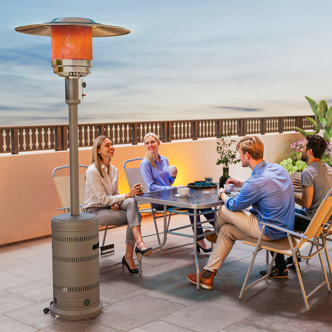 Aquecedor a Gás Butano 13 KW Aquecedor de Exterior a Gás Portátil com Temperatura Ajustável Proteção Contra Tombos Ignição Piezoelétrica e Rodas Adequado para Butano e Propano 82x82x222 cm Cinzento