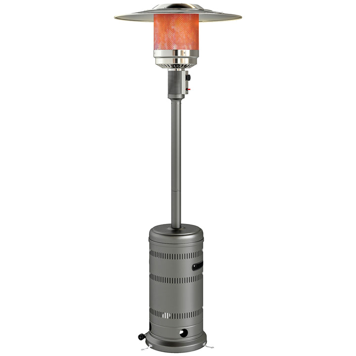 Aquecedor a Gás Butano 13 KW Aquecedor de Exterior a Gás Portátil com Temperatura Ajustável Proteção Contra Tombos Ignição Piezoelétrica e Rodas Adequado para Butano e Propano 82x82x222 cm Cinzento