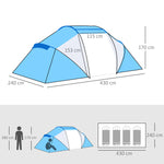 Tenda de Campismo Familiar para 4-6 Pessoas Tenda de Campismo Dobrável com Bolsa de Transporte Impermeável para Praia Parque 430x240x170 cm Azul e Branco