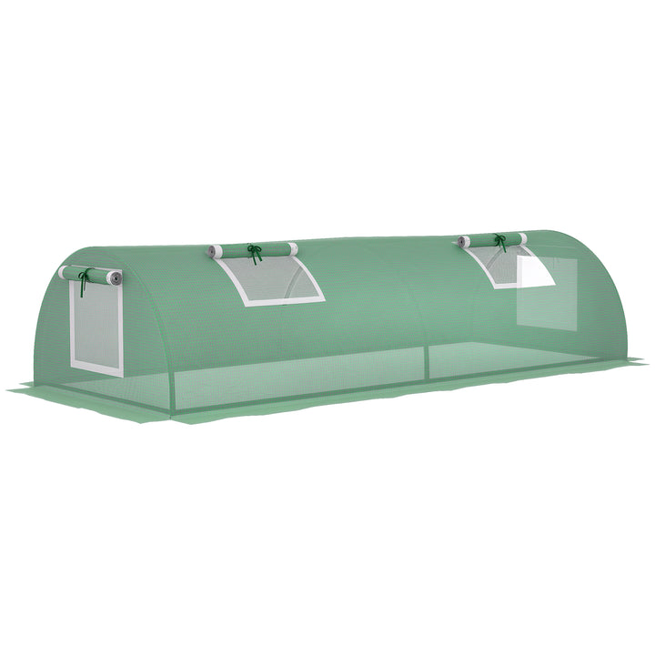 Estufa de Exterior, 200x80x45 cm Estufa de Jardim com 4 Janelas de Rede Enroláveis Estrutura em Aço e Cobertura de PE 140g/m² Anti-UV para Cultivo de Plantas e Flores Verde