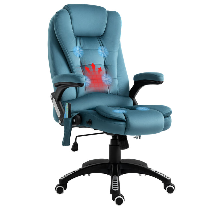 Cadeira de Massagem com 6 Pontos de Massagem Cadeira de Escritório Reclinável até 130° com Função de Aquecimento Altura Ajustável e Rodas para Estúdio 68x72x110-120 cm Azul