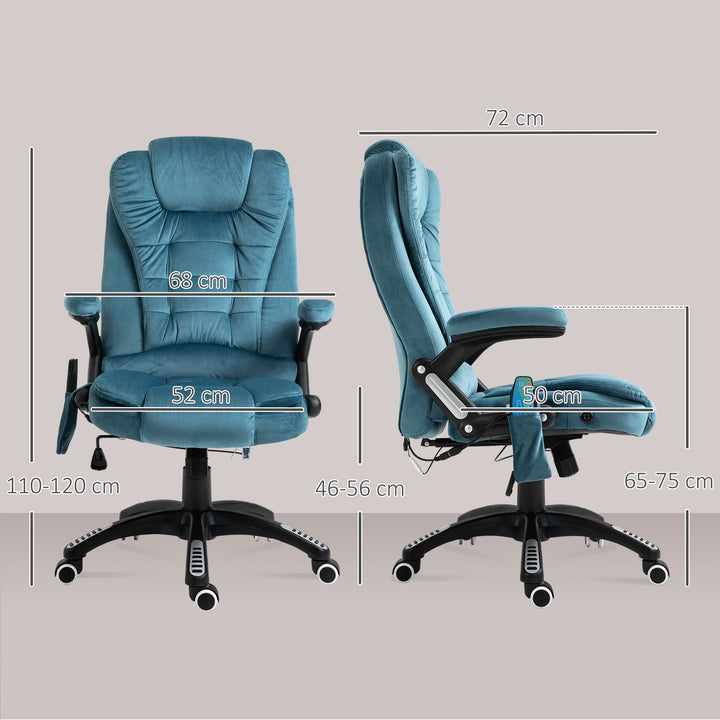 Cadeira de Massagem com 6 Pontos de Massagem Cadeira de Escritório Reclinável até 130° com Função de Aquecimento Altura Ajustável e Rodas para Estúdio 68x72x110-120 cm Azul