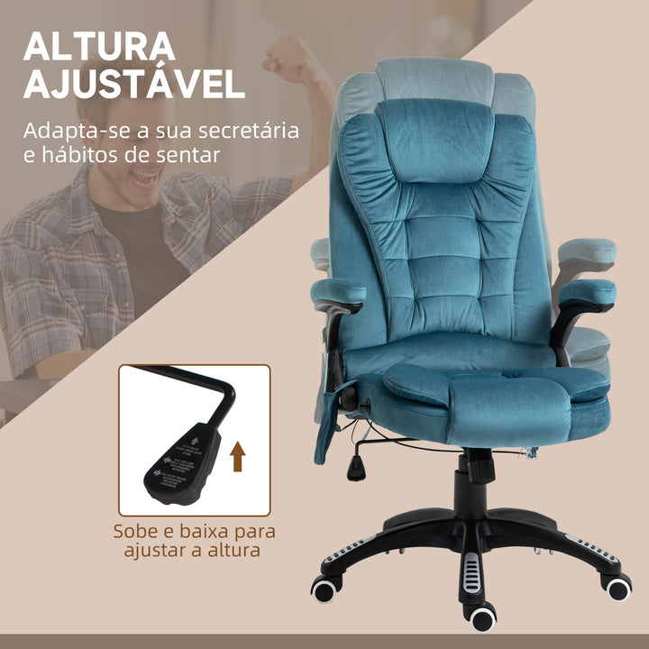 Cadeira de Massagem com 6 Pontos de Massagem Cadeira de Escritório Reclinável até 130° com Função de Aquecimento Altura Ajustável e Rodas para Estúdio 68x72x110-120 cm Azul