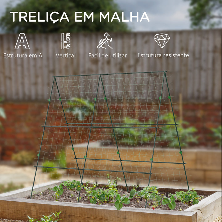 Treliça de Jardim Triangular Suporte para Plantas Trepadeiras com Estrutura em Aço para Frutas Legumes Flores e Decoração para Exterior Pátio Varanda 180x100x180 cm Verde