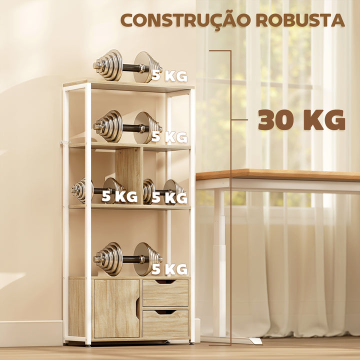 Estante para Livros com Armário e 2 Gavetas de Armazenamento Estante Decorativa Escritório Sala de Estar 58x24x122 cm Madeira e Branco