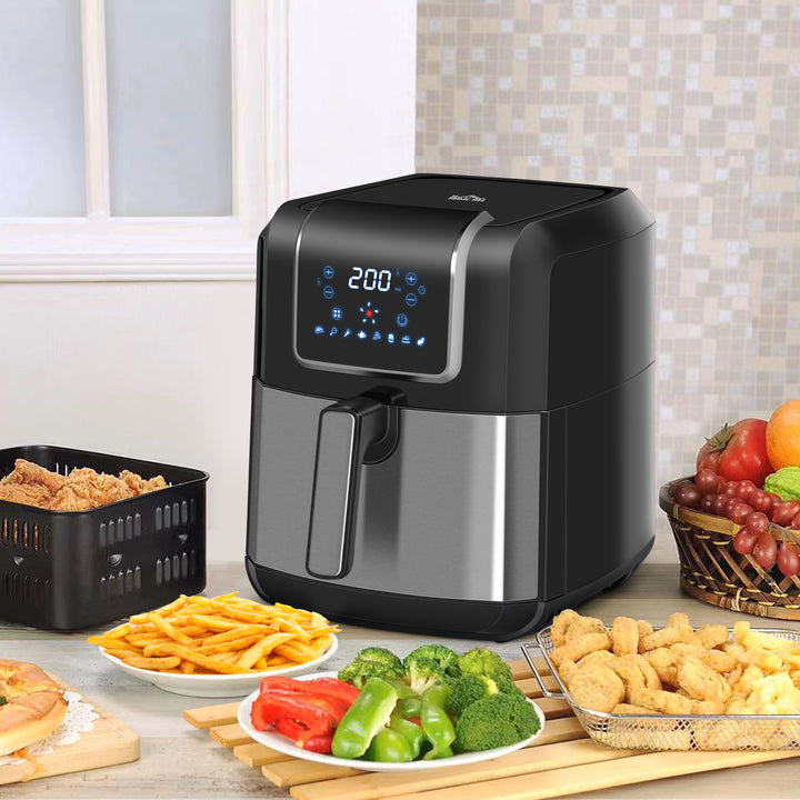 Fritadeira sem Óleo 6,5L 1700W Fritadeira de Ar Quente com 8 Programas Tela LED Tátil Temperatura Ajustável Temporizador e Cesta Antiaderente 36,5x29x33,8cm Preto