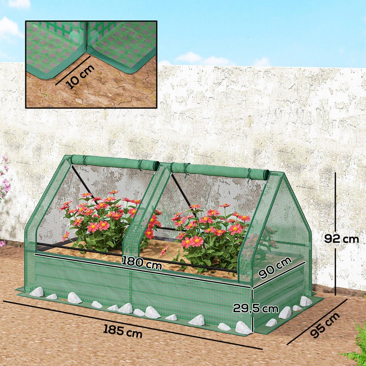 Floreira Exterior Grande com Mini Estufa Horta em Aço Galvanizado com Base Aberta Resistente às Intempéries para Jardim Terraço Varanda 185x95x92 cm Cinzento e Verde