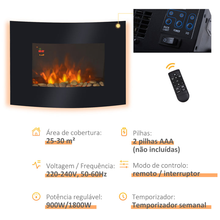 Lareira Elétrica Vidro Ferro Preto