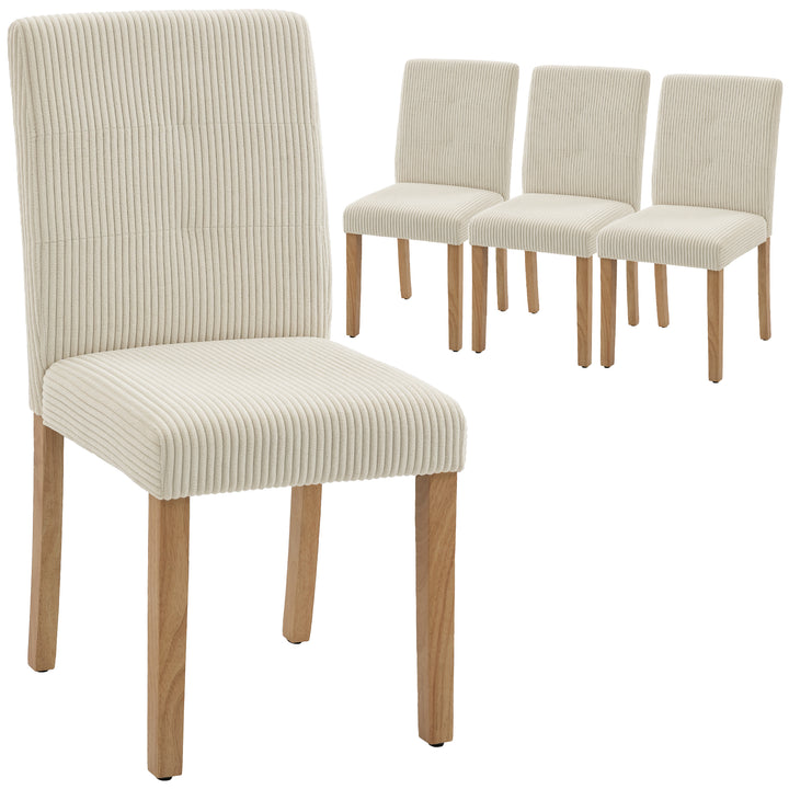 Conjunto de 4 Cadeiras de Jantar Cadeiras Modernas para Cozinha Encosto Alto Estofadas em Veludo Assento Acolchoado Pés de Madeira 44x56x90 cm Bege
