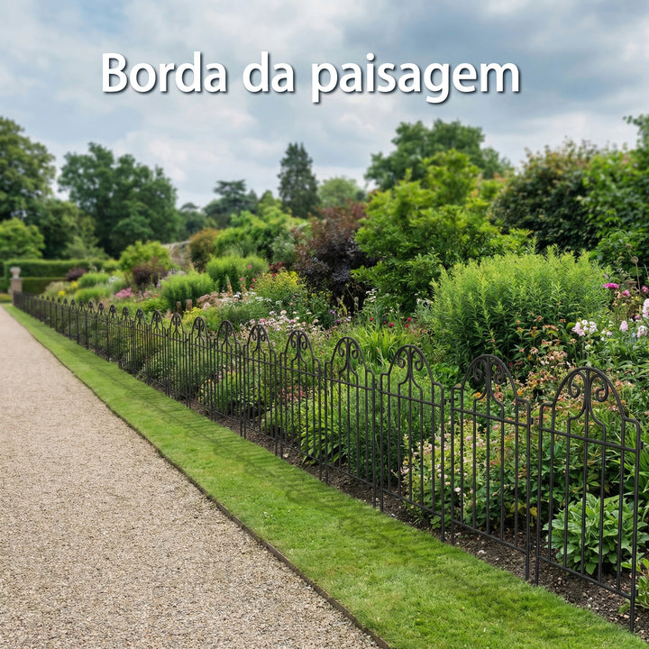 Conjunto de 4 Cercas de Jardim em Metal 125x57 cm Cercas Decorativas com Design Arqueado Resistente e Fácil de Instalar para Horta Pátio Terraço Relva Preto