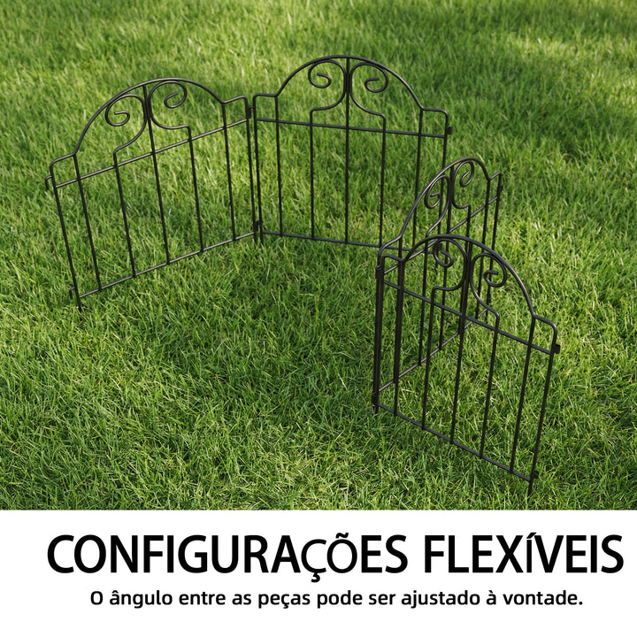 Conjunto de 4 Cercas de Jardim em Metal 125x57 cm Cercas Decorativas com Design Arqueado Resistente e Fácil de Instalar para Horta Pátio Terraço Relva Preto
