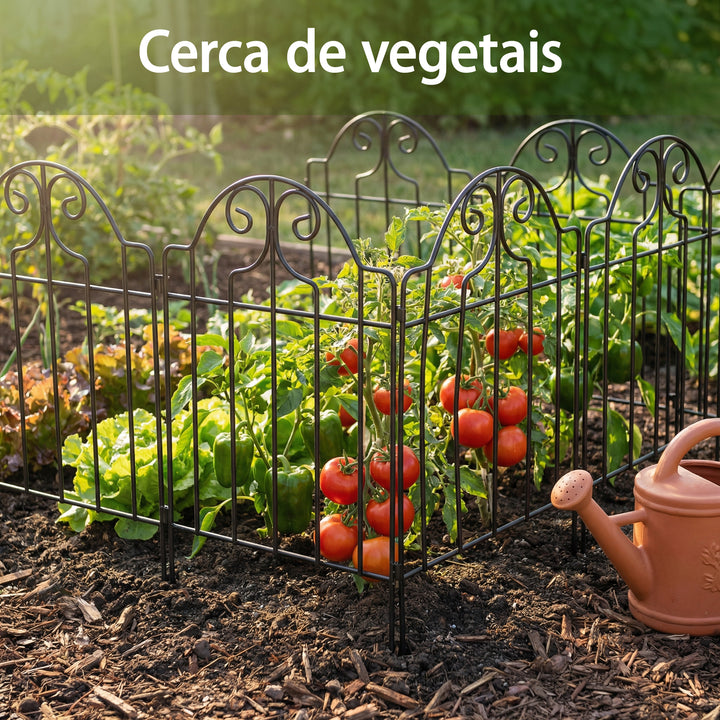 Conjunto de 4 Cercas de Jardim em Metal 125x57 cm Cercas Decorativas com Design Arqueado Resistente e Fácil de Instalar para Horta Pátio Terraço Relva Preto