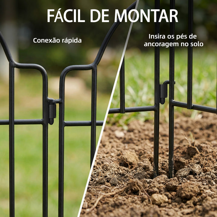 Conjunto de 4 Cercas de Jardim em Metal 125x57 cm Cercas Decorativas com Design Arqueado Resistente e Fácil de Instalar para Horta Pátio Terraço Relva Preto
