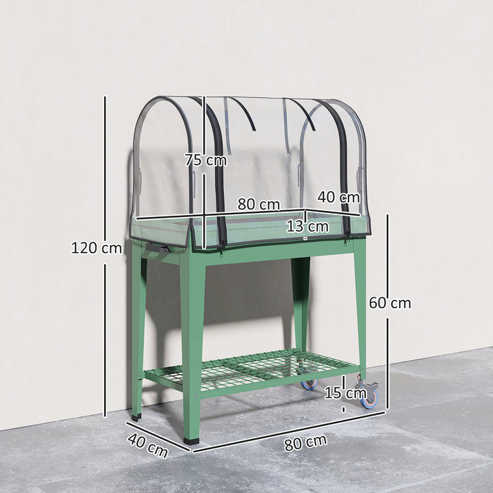 Mesa de Cultivo com Rodas 80x40x120 cm Horta Urbana Elevada com Cobertura de Estufa e Prateleira Inferior para Cultivar Plantas Flores e Vegetais Verde