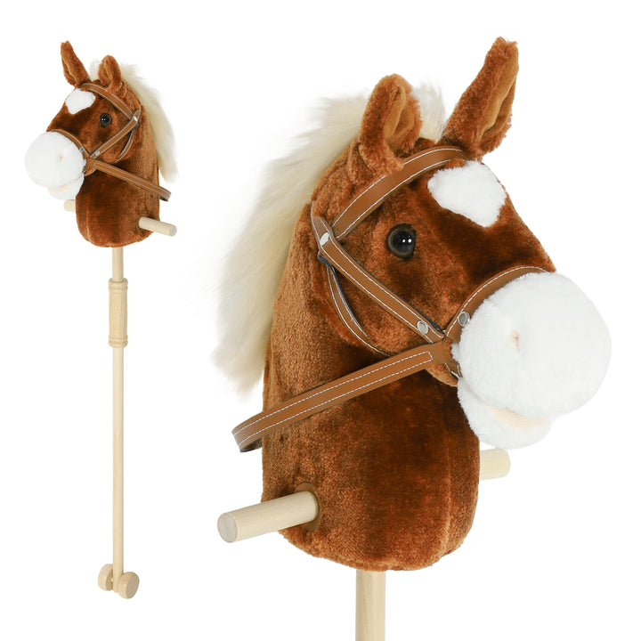 Cavalo com Pau de Madeira Sons e Rodas Cavalo de Brinquedo 95x25x27 cm Castanho
