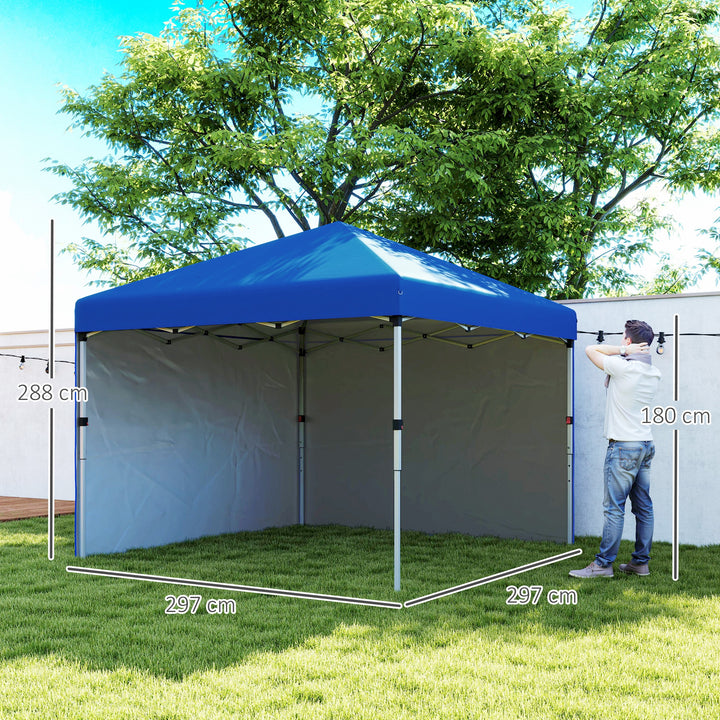 Tenda Dobrável Pop-up Tenda 3x3 m Toldo Dobrável com 2 Laterais Anti-UV Altura Ajustável em 3 Níveis Sacos de Areia e Saco de Transporte com Rodas para Camping Festas Azul