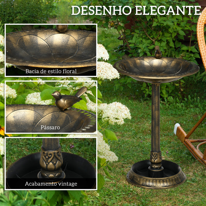 Banheira para Pássaros de Jardim Altura 72 cm Comedouro para Pássaros com 2 Níveis Desenho Elegante Banheira para Aves para Exterior Ø50x72 cm Bronze