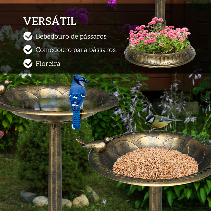 Banheira para Pássaros de Jardim Altura 72 cm Comedouro para Pássaros com 2 Níveis Desenho Elegante Banheira para Aves para Exterior Ø50x72 cm Bronze
