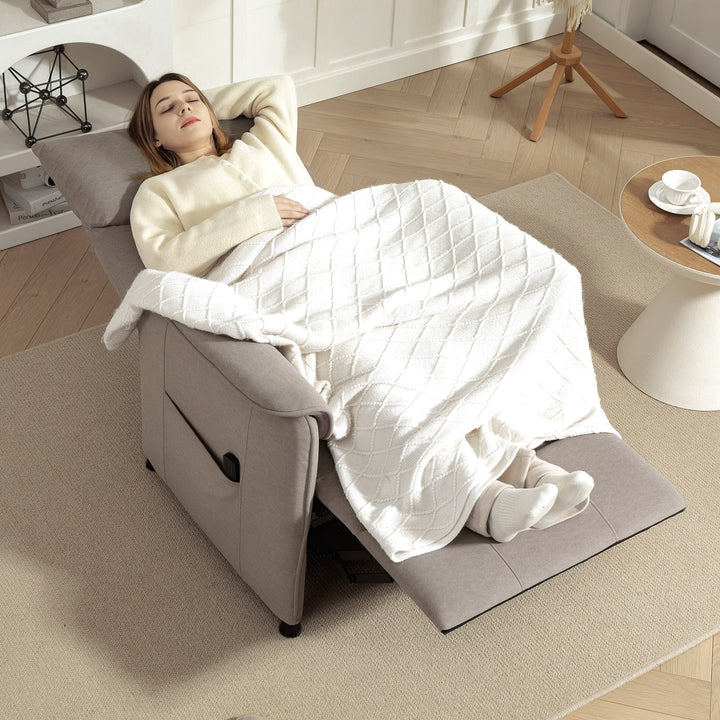 Poltrona Relax Reclinável Elétrica Poltrona Reclinável Silenciosa com Função Memória Apoio para Pés Controlo Remoto e Bolsos Laterais para Dormitório Sala de Estar 80x83x104 cm Marrom