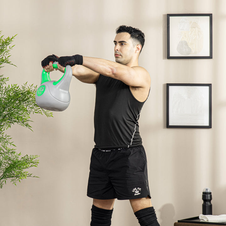 Kettlebell 16 kg Peso Russo com Revestimento de PU e Enchimento de Areia para Treinamento em Casa Ginásio 26x18x32 cm Verde e Cinza