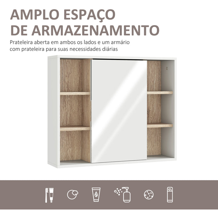 Armário de banheiro com espelho com espaço interior e prateleiras abertas 60x14.5x49.4 cm